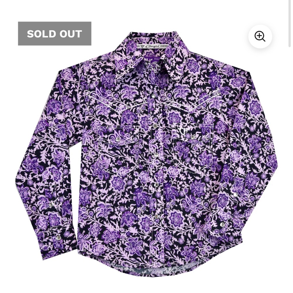 Girl's Cowgirl Hardware Long Sleeve Western Shirt in Purple Floral Paisley